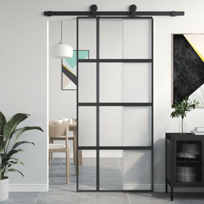 VidaXL Schuifdeur 90x205 cm gehard glas en aluminium zwart VidaXL Schuifdeur 90x205 cm gehard glas en aluminium zwart