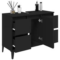 Wastafelkast 80x33x60 cm bewerkt hout zwart - thumbnail