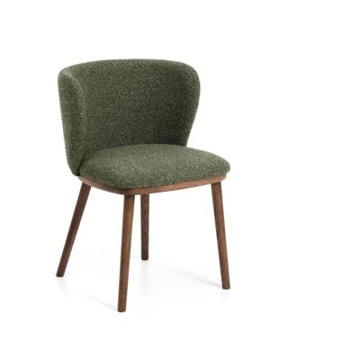 Kave Home Ciselia eetkamerstoel dik chenille Groen poot donker hout