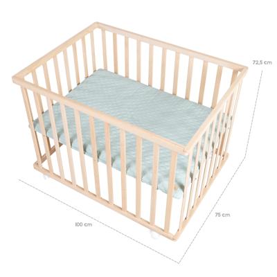 Babybox - ROBA - 75 x 100 cm - Inclusief matgroene boxmat 'Roba Style' - Wielen - Natuurlijk hout