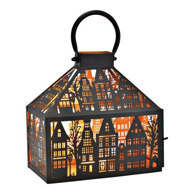 Zwarte metalen lantaarn in stadshuisvorm (B/H/D) 25x25x14 cm