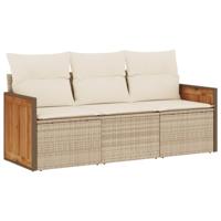 3-delige Loungeset met kussens poly rattan beige - thumbnail
