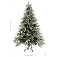 VidaXL Kerstboom met dennenappels 150 cm pvc en pe groen en wit - thumbnail
