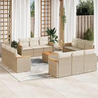 13-delige Loungeset met kussens poly rattan beige - thumbnail