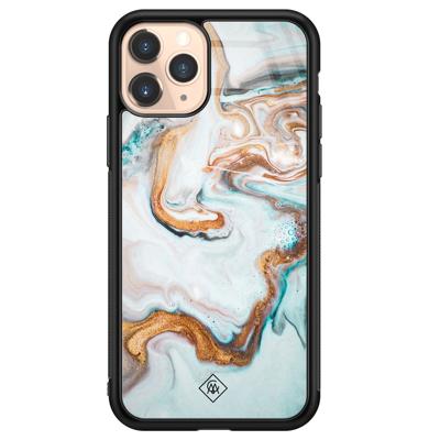 iPhone 11 Pro glazen hardcase - Goud blauw marmer