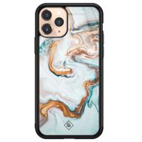 iPhone 11 Pro glazen hardcase - Goud blauw marmer - thumbnail
