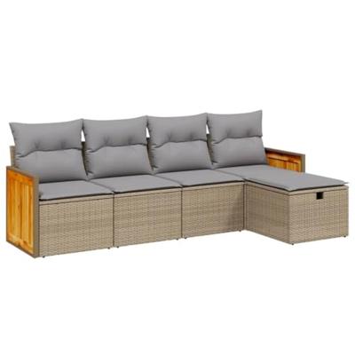 5-delige Loungeset met kussens poly rattan gemengd beige