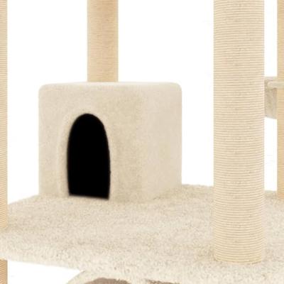 VidaXL Kattenmeubel met sisal krabpalen 141 cm crèmekleurig - thumbnail