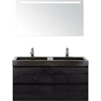 Maxx XL Badmeubelset 120 cm - Black Oak - Wastafel Lucca Dubbel 2 Kraangaten met LED Spiegel - thumbnail