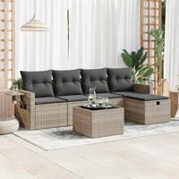 6-delige Loungeset met kussens poly rattan lichtgrijs - thumbnail