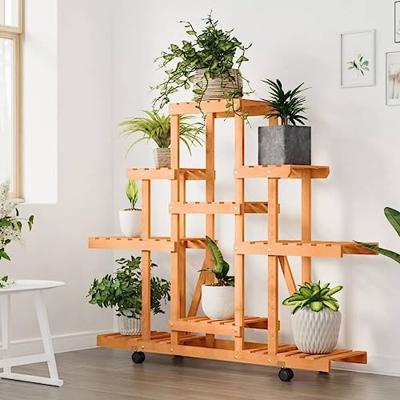 VidaXL Plantenstandaard met wielen 110x25x101 cm massief vurenhout