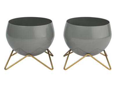 LIVARNO home Metalen bloempotten (klein grijs, set van 2) LIVARNO home Metalen bloempotten (klein grijs, set van 2)