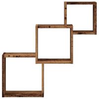Wandplanken kubus 68x15x68 cm bewerkt hout oud houtkleurig - thumbnail