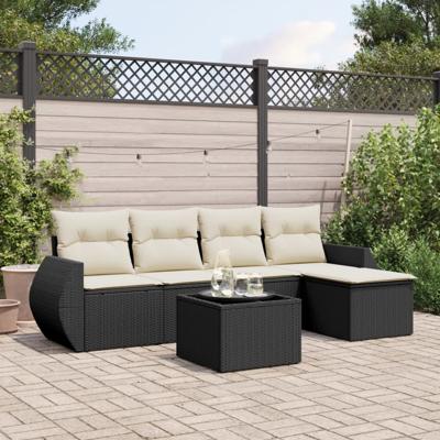 5-delige Loungeset met kussens poly rattan zwart