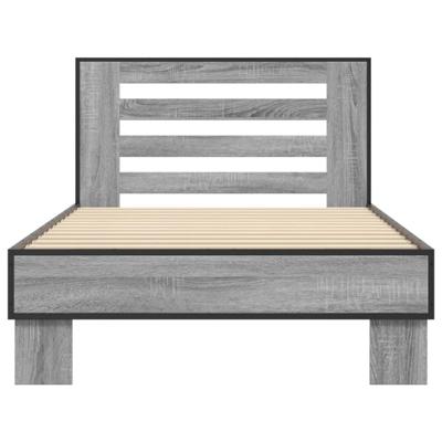 Bedframe bewerkt hout metaal grijs sonoma eiken 200x200 cm - thumbnail