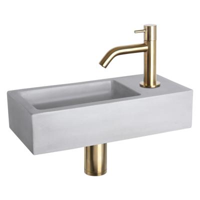 Differnz Ravo fonteinset - 38.5x18.5x9cm - Rechthoek - 1 kraangat - Gebogen matte goude kraan - beton lichtgrijs 38.005.25
