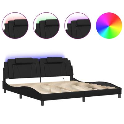 Bedframe "Viana" met LED zonder matras kunstleer zwart 200x200 cm - thumbnail