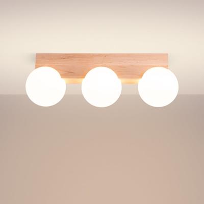 Plafondlamp BULBO 3 natuurlijk hout