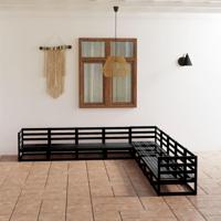 9-delige Loungeset massief grenenhout zwart - thumbnail