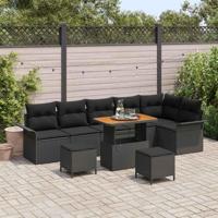 Tuinbankenset met kussen 9 pcs Zwart poly rattan - thumbnail