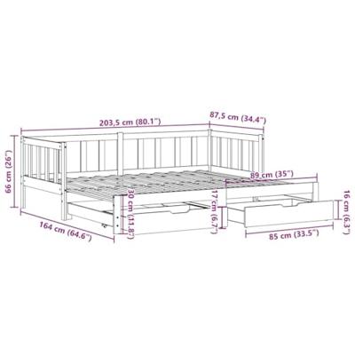 Slaapbank met onderschuifbed en lades zonder matras 80x200 cm