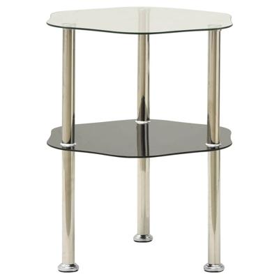 VidaXL Bijzettafel 2-laags 38x38x50 cm gehard glas transparant zwart VidaXL Bijzettafel 2-laags 38x38x50 cm gehard glas transparant zwart