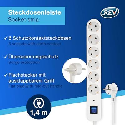 REV 0014641100 Stekkerdoos met schakelaar Wit, Grijs Randaarde stekker 1 stuk(s) REV 0014641100 Stekkerdoos met schakelaar Wit, Grijs Randaarde stekker 1 stuk(s)
