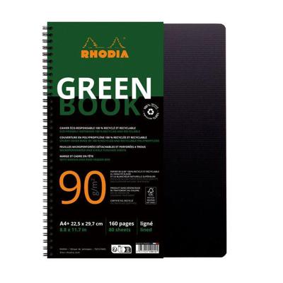 Notbk rhodia greenbook a4+ lijn 4-g 180pag zwart