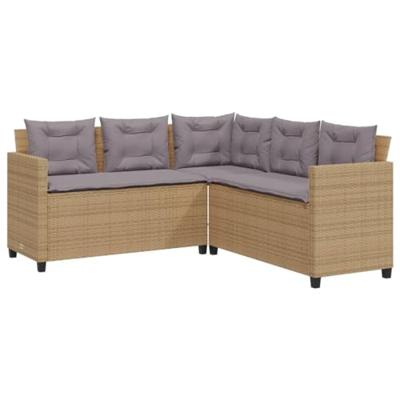 Tuinbank met tafel en kussens L-vormig poly rattan beige