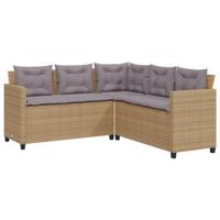 Tuinbank met tafel en kussens L-vormig poly rattan beige - thumbnail