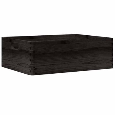 Houten kist met handvatten 40x30x13 cm massief grenenhout zwart - thumbnail