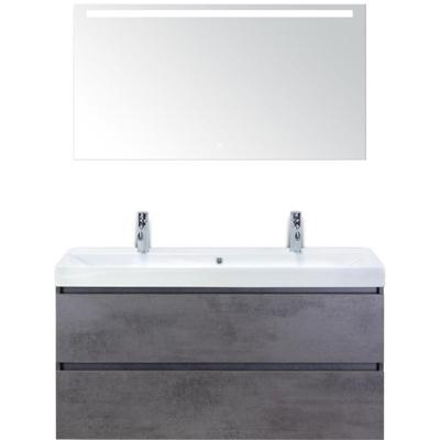 Maxx XL Badmeubelset 120 cm - Beton Antraciet - Wastafel Just Enkel 2 Kraangaten met LED Spiegel