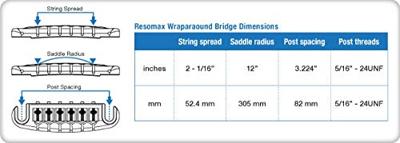 Graph Tech PS 8593 G0 ResoMax NW2 Wraparound Bridge met String Saver zadels (imperiale posten) - goud Graph Tech PS 8593 G0 ResoMax NW2 Wraparound Bridge met String Saver zadels (imperiale posten) - goud