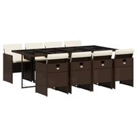 9-delige Tuinset met kussens poly rattan bruin - thumbnail