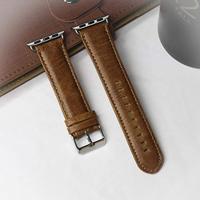 By Qubix - Retro leren bandje - Lichtbruin - Compatible met Apple Watch 38mm / 40mm / 41mm / 42mm - Compatible Apple watch bandjes - thumbnail