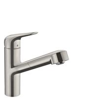 Hansgrohe Focus M42 ééngreeps keukenmengkraan 150 met uittrekbare uitoop, rvs look - thumbnail