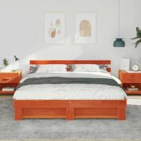 Bedframe met hoofdeinde Bruin 200 x 200 cm Massief grenenhout - thumbnail