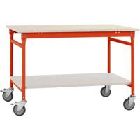 Manuflex BB5311.2001 Compleet bijzettafel basismobiel met melamine schijf + legplank, bxdxh: 1000 x 600 x 850 mm Rood-oranje (RAL 2001) - thumbnail