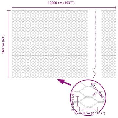 VidaXL Hexagon hek grijs 1,6 x 100 m pvc