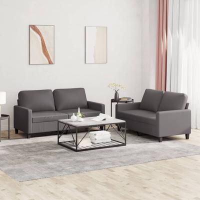 2-delige Loungeset met kussens kunstleer grijs - thumbnail