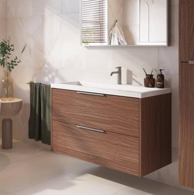 Saqu Lima ondiep badmeubel incl. glans witte wastafel 80x40x64cm noten urban - rvs greep