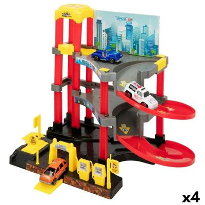 Parkeergarage met voertuigen Speed & Go 37 x 29 x 25 cm (4 Stuks)
