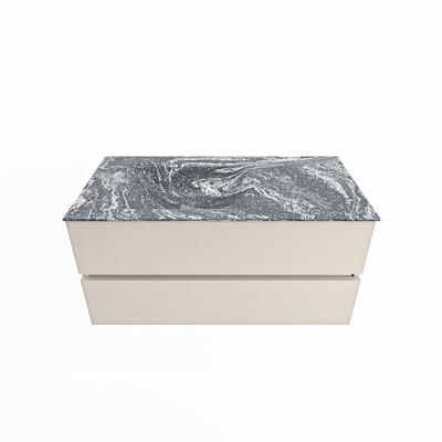 MONDIAZ VICA-DLUX 100cm badmeubel onderkast Linen 2 lades. Inbouw wastafel CLOUD links zonder kraangat, kleur Lava.