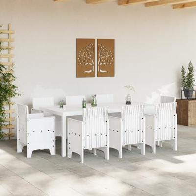 9-delige tuinset met kussens in wit poly rattan