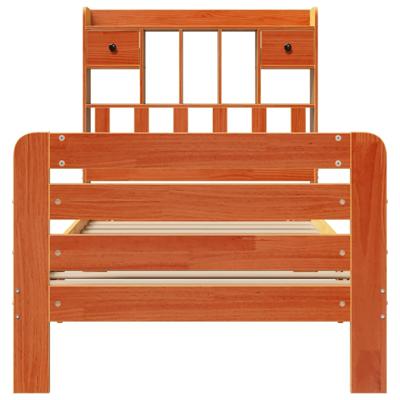 Bed met boekenkast zonder matras grenenhout wasbruin 160x200 cm