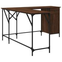 Bureau 141x141x75 cm bewerkt hout bruin eikenkleur - thumbnail