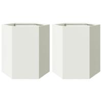Plantenbakken 2 st zeshoek 46x40x45 cm staal wit - thumbnail
