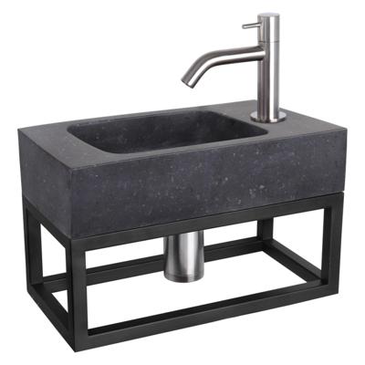 Fonteinset Differnz Bombai Natuursteen en Handoekrek 40x22x9 cm Zwart Met Gebogen Kraan Mat Chroom Differnz