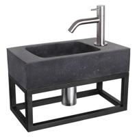 Differnz Differnz fonteinset bombai black - natuursteen - kraan gebogen - met handdoekrek mat chroom - thumbnail