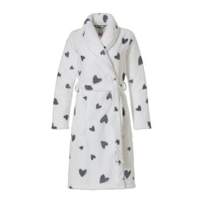Witte fleece damesbadjas hartjes - Rebelle-XXL (52-54)